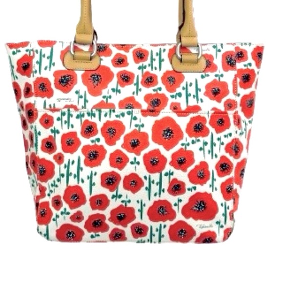 👜🌺‎ NWT TIGNANELLO Strawberry Poppy Tote | Red & Cream Floral Handbag | - Picture 7 of 13